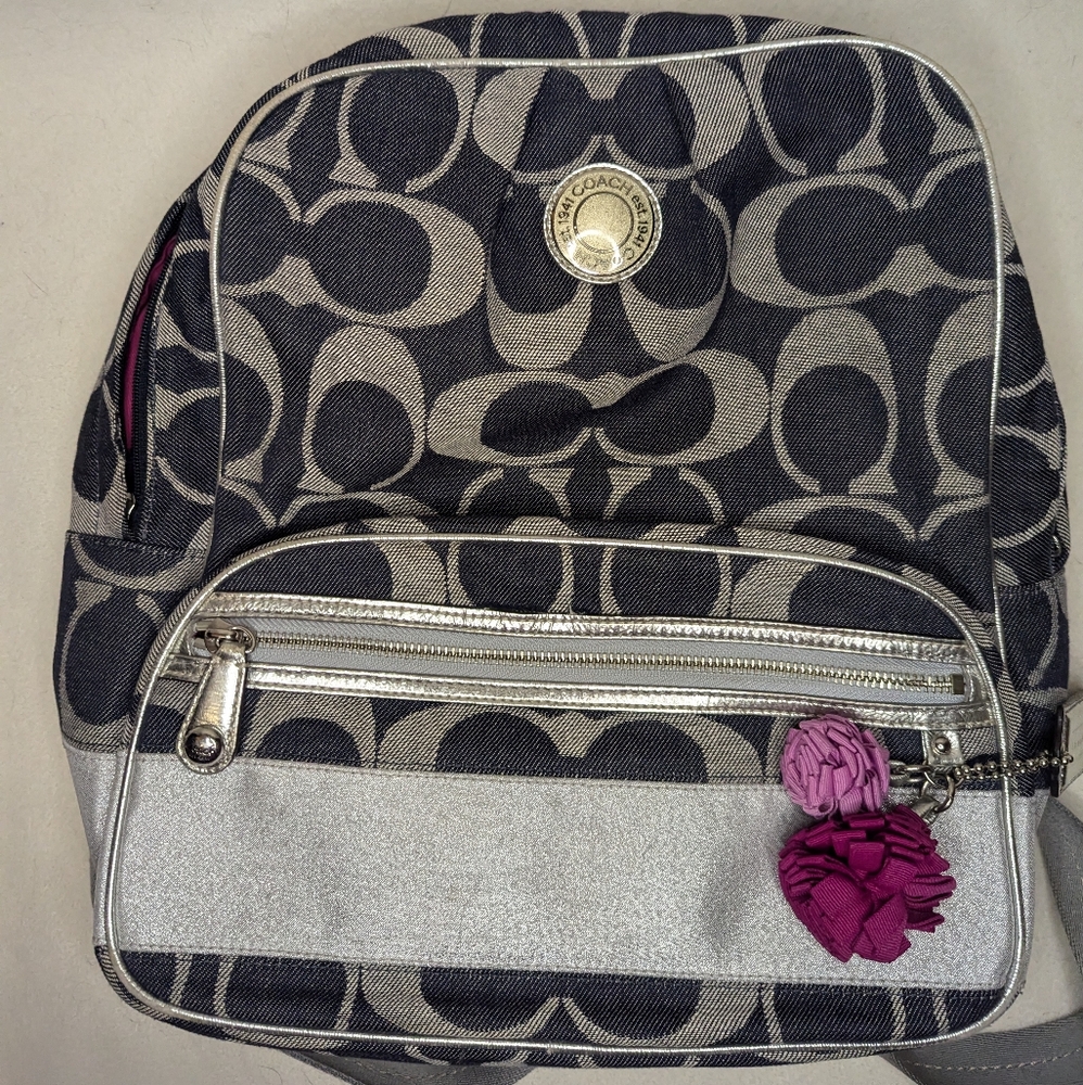 Coach Blue and Silver Denim Backpack
